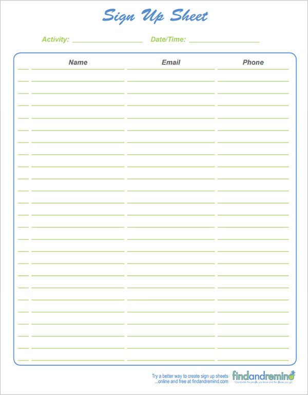 Snack Sign Up Sheet Template 23 Sample Sign Up Sheet Templates Pdf Word Pages Excel