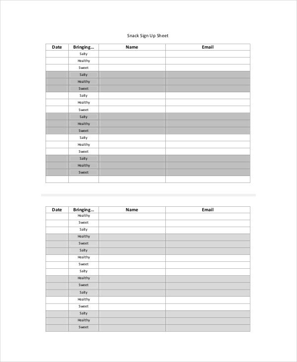 Snack Sign Up Sheet Template Sign Up Sheet 16 Free Pdf Word Documents Download