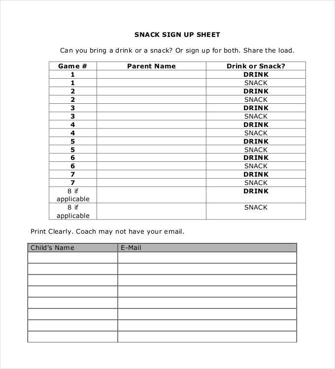 Snack Sign Up Sheet Template Sign Up Sheets 58 Free Word Excel Pdf Documents
