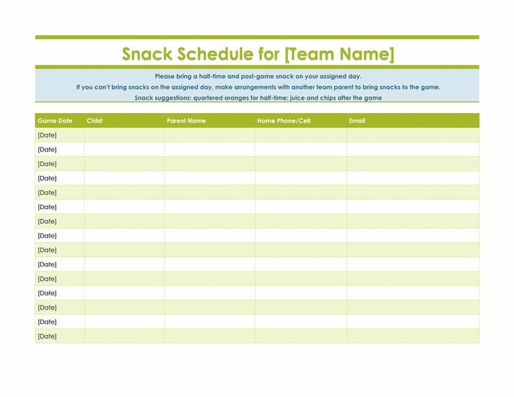 Snack Sign Up Sheet Template Snack Sign Up Sheet for Sports Team Volleyball