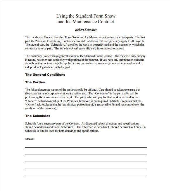 Snow Plow Contract Template Snow Plowing Contract Template 6 Download Documents In