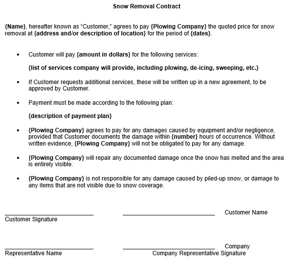 Snow Plow Contract Template Snow Removal Contract Template