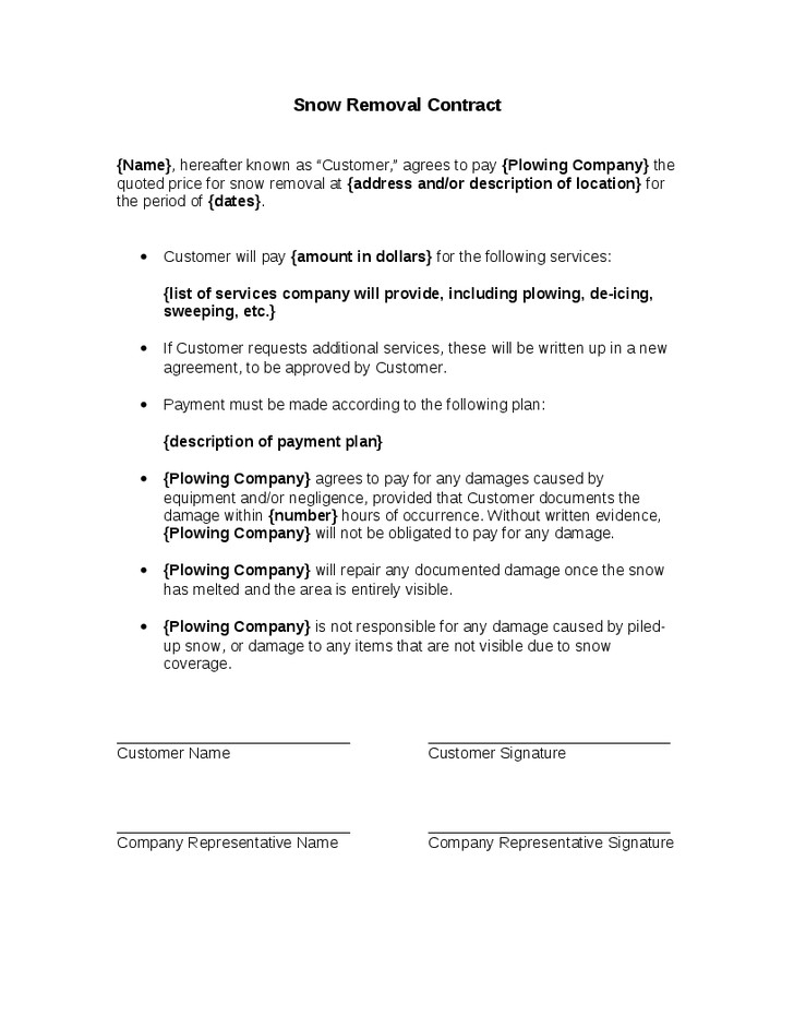 Snow Plow Contract Template Snow Removal Contract Templates – Emmamcintyrephotography