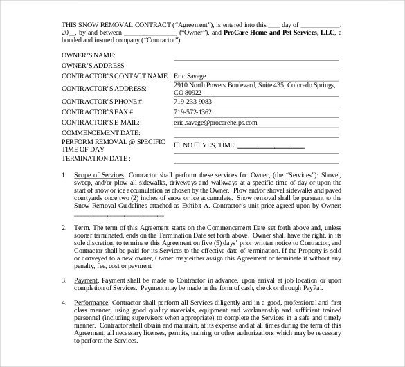 Snow Plow Contracts Templates 20 Snow Plowing Contract Templates Google Docs Pdf