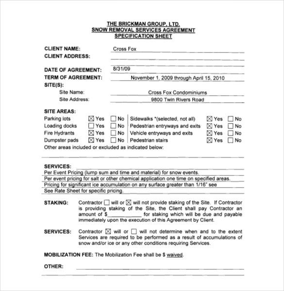 Snow Removal Contract Sample 20 Snow Plowing Contract Templates Google Docs Pdf