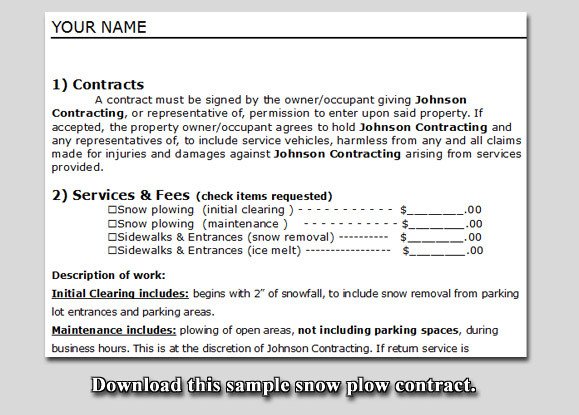 Snow Removal Contract Sample Snow Plow Contract Sample