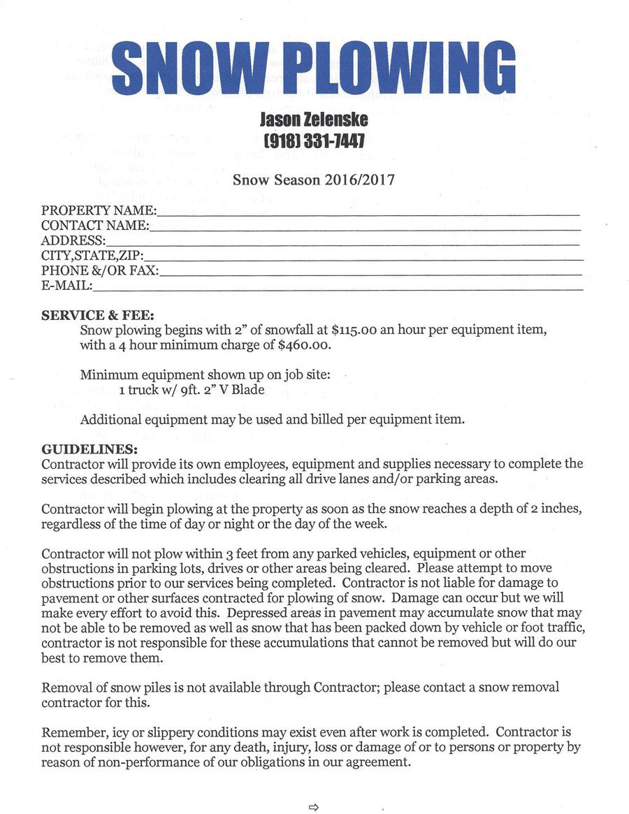 Snow Removal Contract Sample Snow Removal