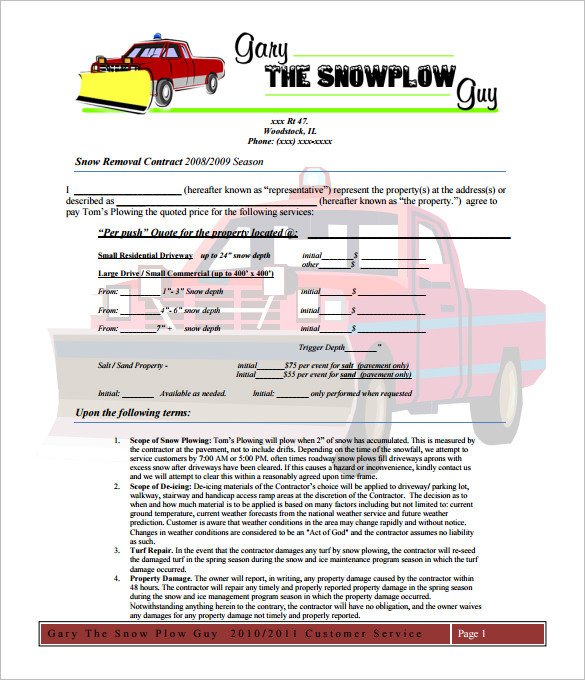 Snow Removal Contract Template 20 Snow Plowing Contract Templates Google Docs Pdf