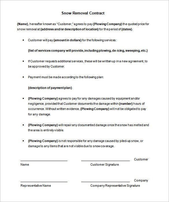 Snow Removal Contract Template 20 Snow Plowing Contract Templates Google Docs Pdf
