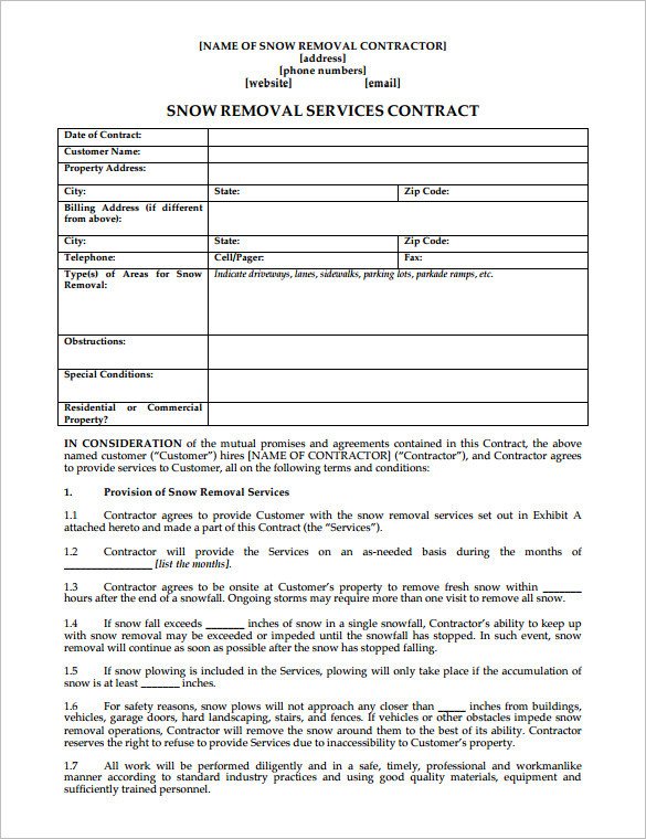 Snow Removal Contract Templates 20 Snow Plowing Contract Templates Google Docs Pdf