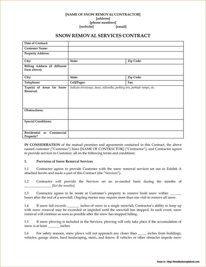 Snow Removal Contracts Template Snow Removal Contract forms form Resume Examples