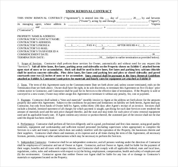 Snow Removal Contracts Templates 20 Snow Plowing Contract Templates Google Docs Pdf