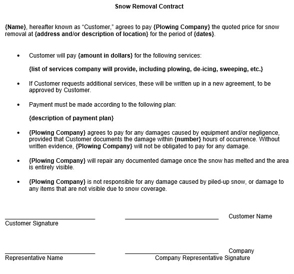 Snow Removal Contracts Templates Snow Removal Contract Template