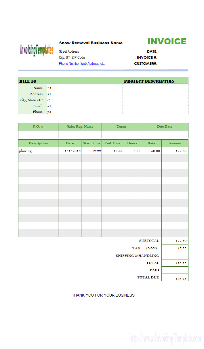 Snow Removal Quote Template Snow Removal Billing format