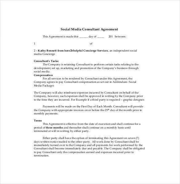 Social Media Contracts Templates 24 Consultant Agreement Templates Word Docs