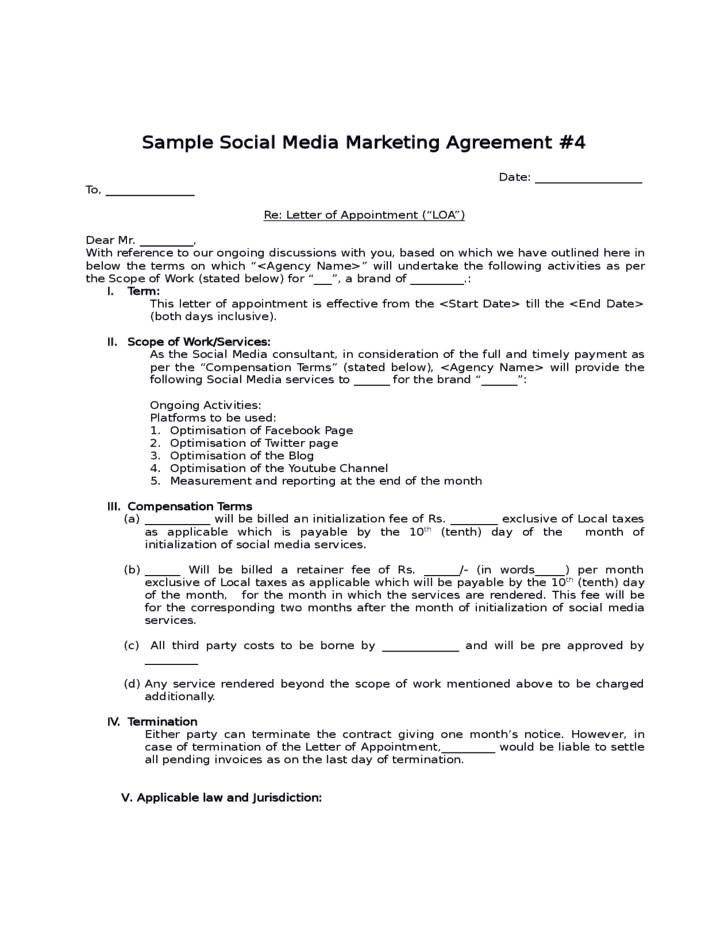 Social Media Contracts Templates social Media Contract Templates Word Excel Samples