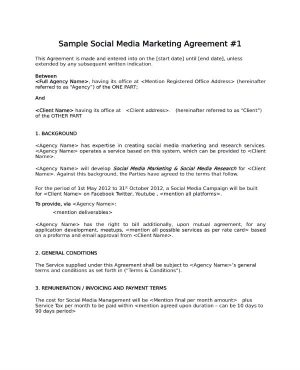 Social Media Marketing Contract 3 social Media Marketing Contract Templates Pdf Word