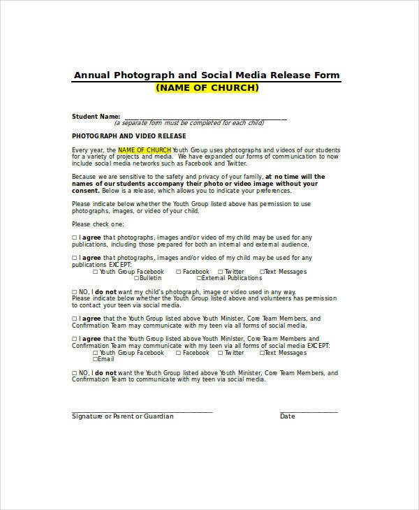 Social Media Release form 26 Release forms In Word