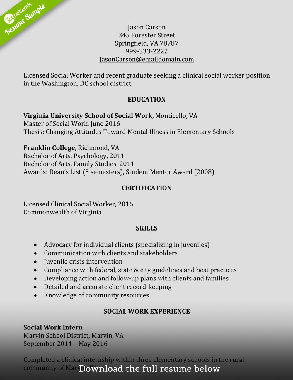 Social Work Resume Template How to Write A Perfect social Worker Resume Examples
