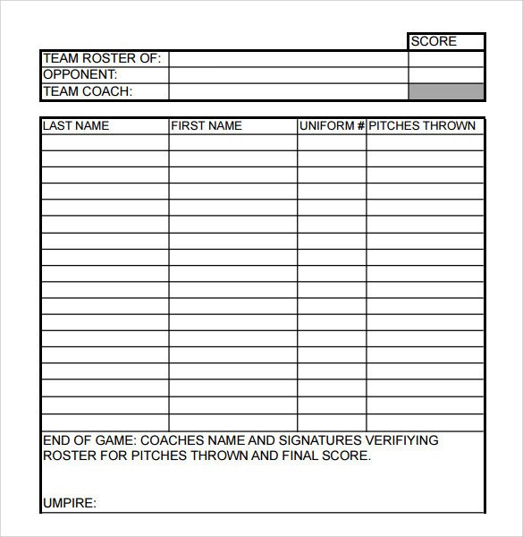 Softball Lineup Template Excel Sample Baseball Roster 6 Documents In Pdf
