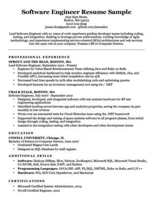 Software Engineering Resume Template Information Technology It Resume Sample