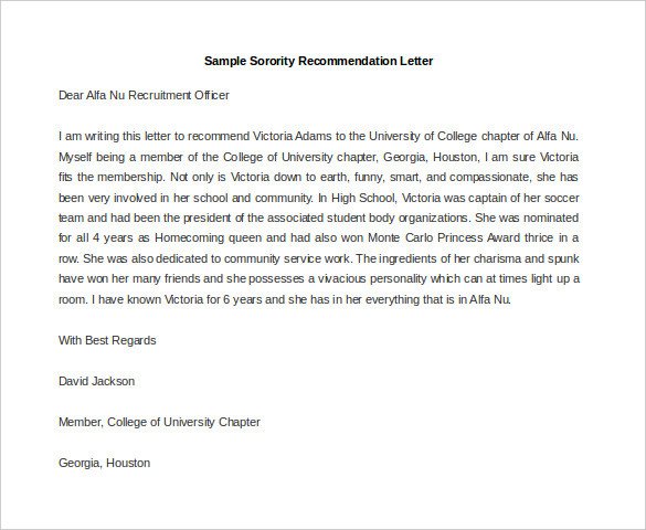 Sorority Recommendation Letter Template 30 Re Mendation Letter Templates Pdf Doc