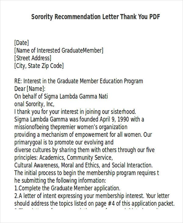 Sorority Recommendation Letter Template Sample sorority Re Mendation Letter 6 Examples In