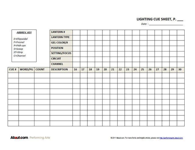 Sound Cue Sheet Template Expanded Lighting Cue Sheet form Lighting Cue Sheet form