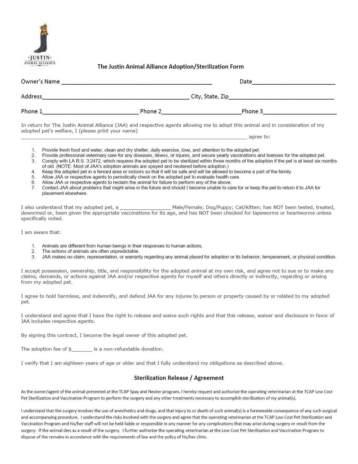 Spay and Neuter Contract Template Spay Neuter Agreement Contract Fast Puppy Application