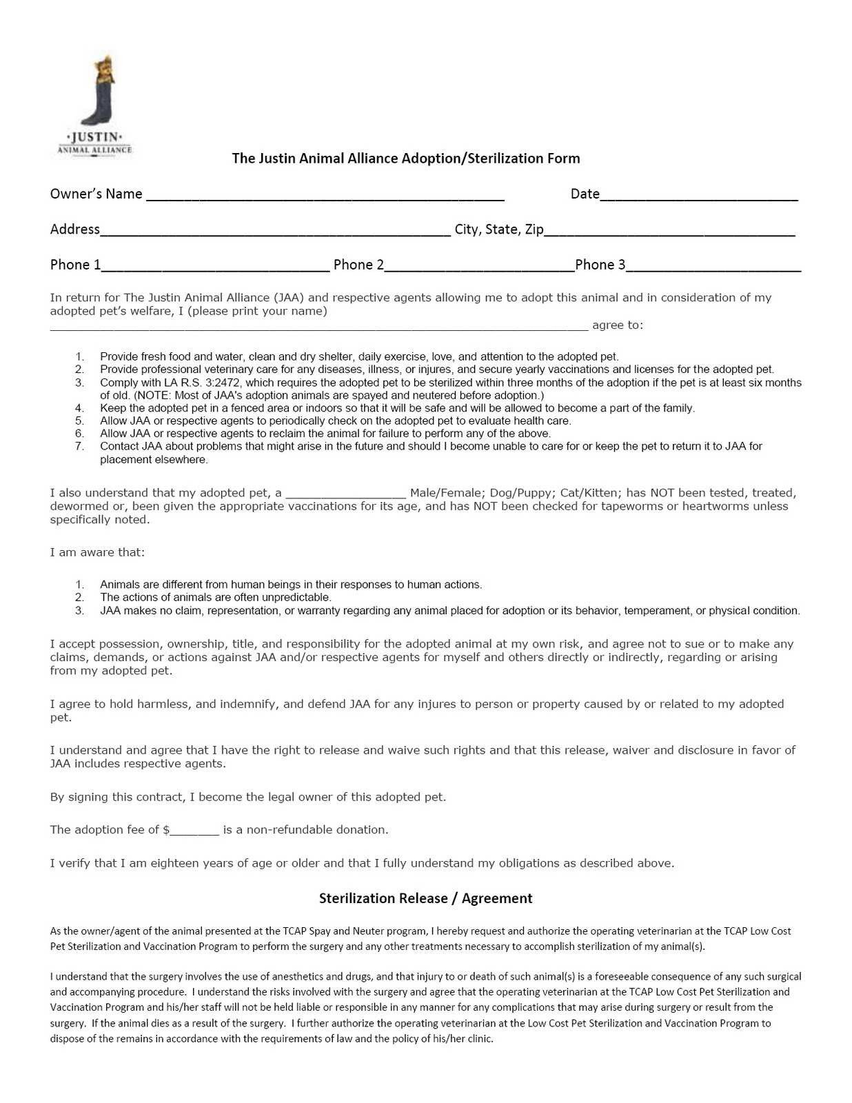 Spay and Neuter Contract Template Spay Neuter Agreement Contract Fast Puppy Application