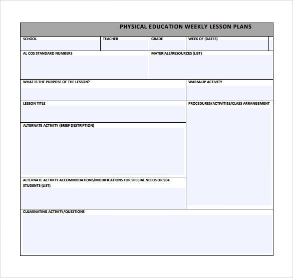 Special Ed Lesson Plan Templates Sample Physical Education Lesson Plan 14 Examples In