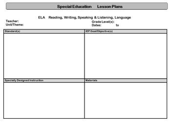 Special Ed Lesson Plan Templates Special Education Standards Based Lesson Plan by Time