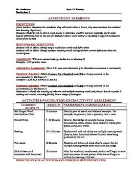 Special Education Lesson Plan Template Mon Core Lesson Plan Template with Danielson Framework