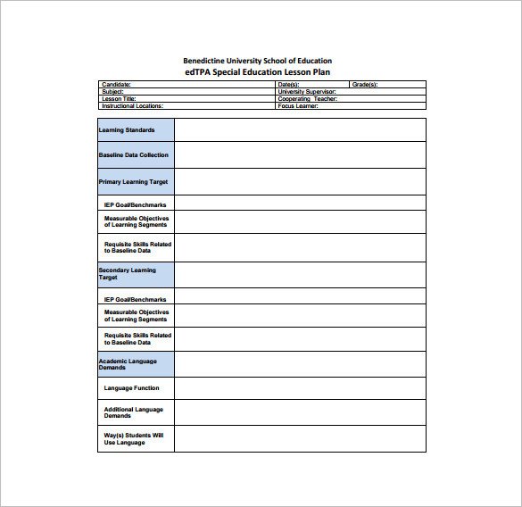 Special Education Lesson Plan Template Teacher Lesson Plan Template 8 Free Sample Example