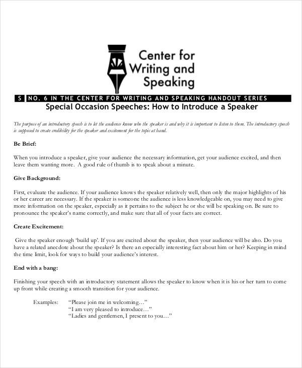 Special Occasion Speech Outlines 7 Special Occasion Speech Examples &amp; Samples Pdf