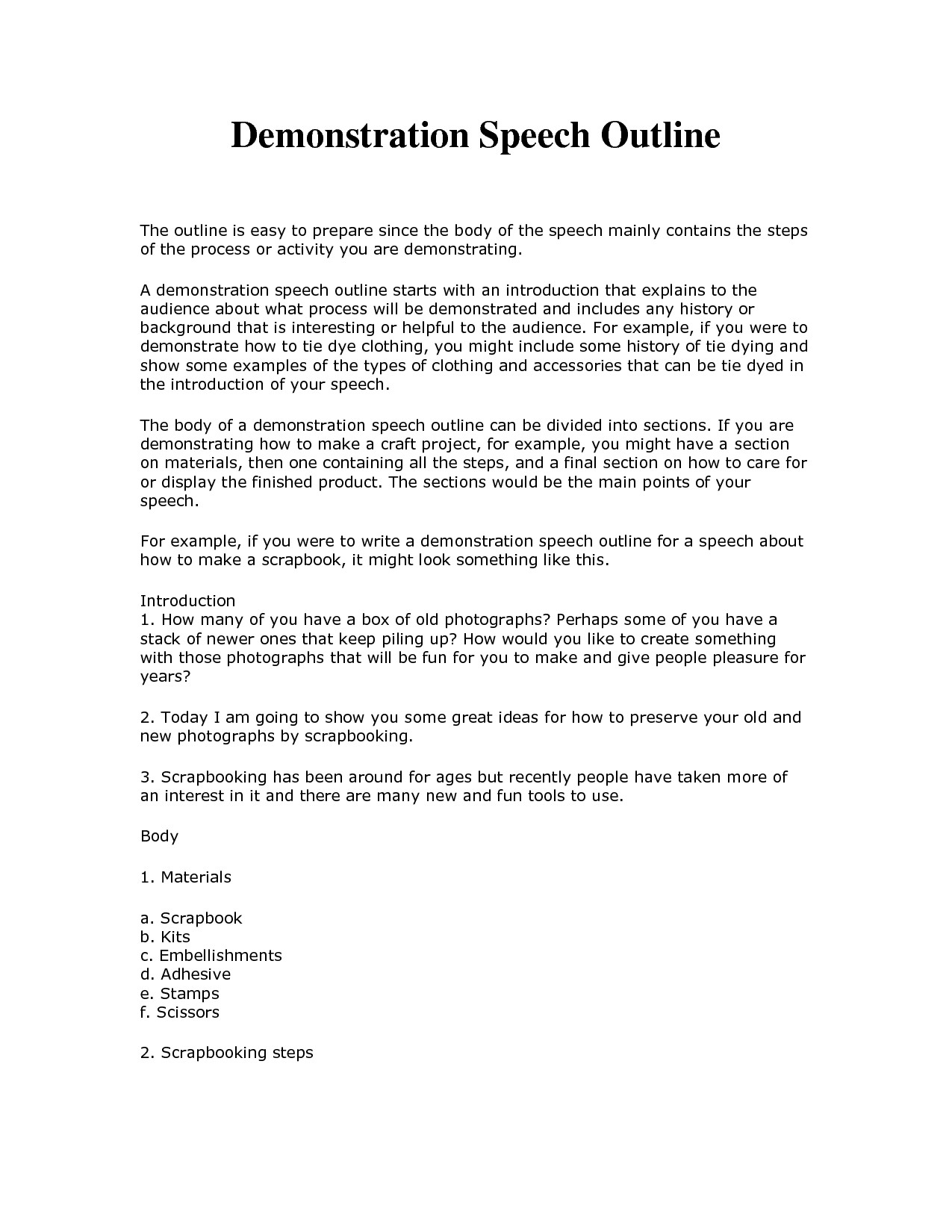 Special Occasion Speech Outlines Demonstrative Speech Outline Template Google Search