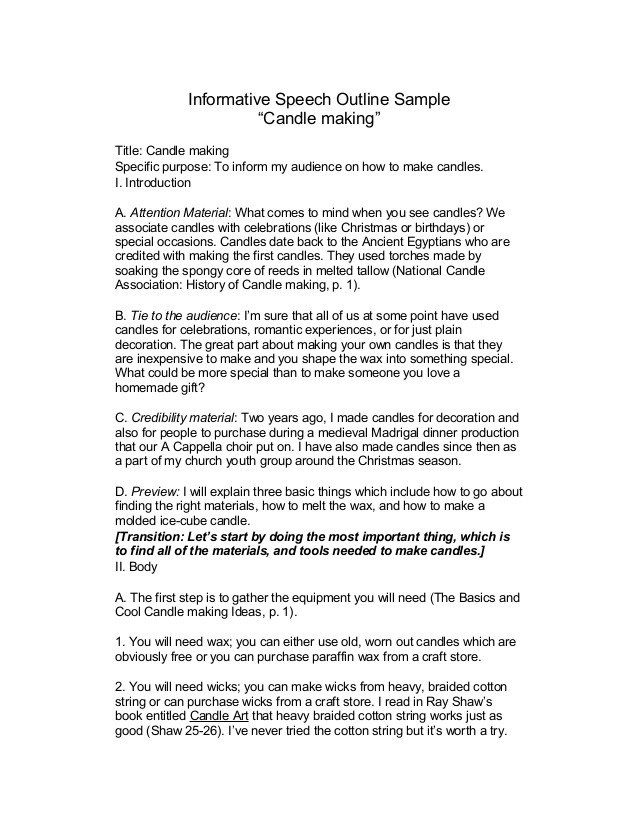 Special Occasion Speech Outlines Sample Informative Speech Outline 3