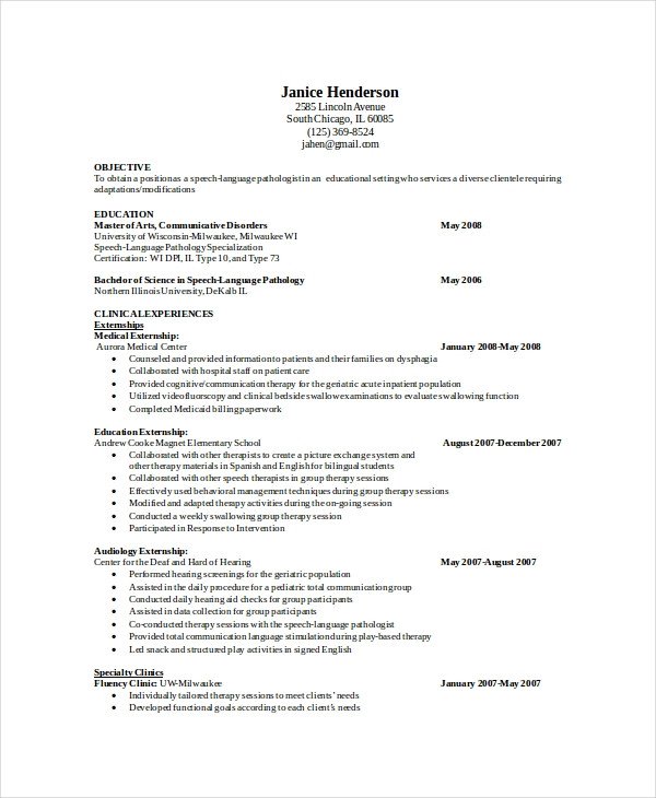 Speech Language Pathologist Resumes 6 Pathologist Resume Templates Pdf Doc