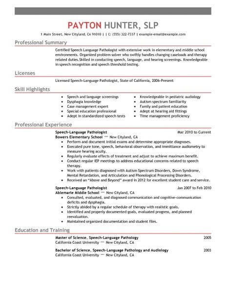 Speech Language Pathologist Resumes Best Speech Language Pathologist Resume Example