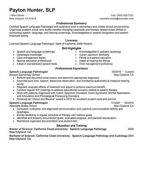 Speech Language Pathologist Resumes Best Speech Language Pathologist Resume Example