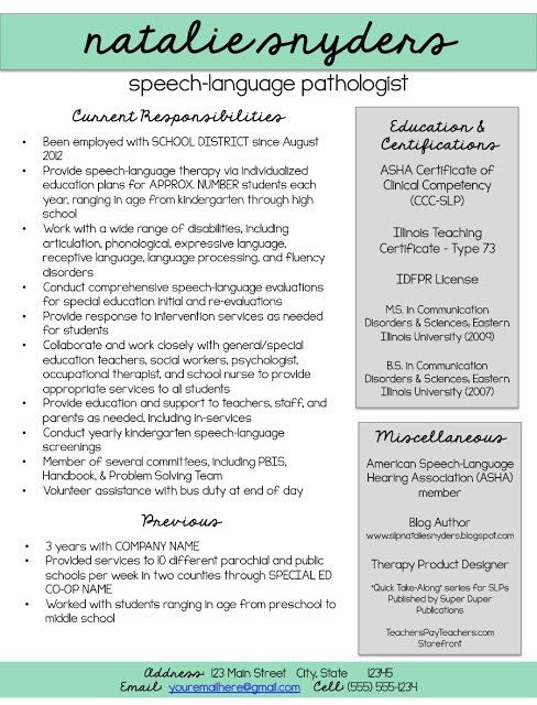 Speech Language Pathologist Resumes Resumes for Slps and New Grads Natalie Snyders Slp