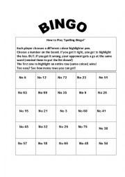 Spelling Bingo Board English Worksheets Spelling Bingo Card Editable