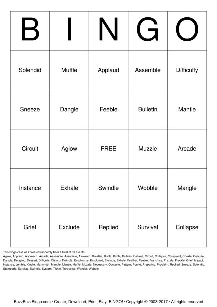 Spelling Bingo Board Spelling Bingo Bingo Cards to Download Print and Customize