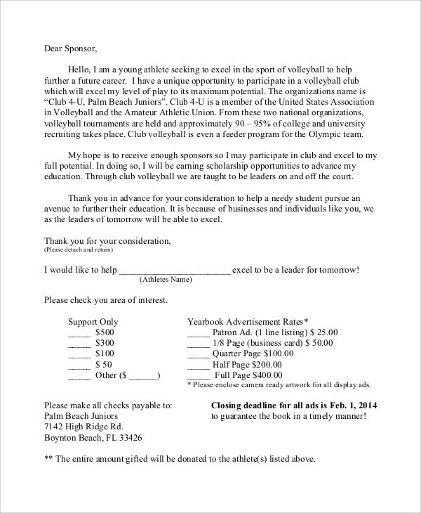 Sponsorship form for Sports Team 10 Sports Sponsorship Letter Samples Pdf Word Apple Pages