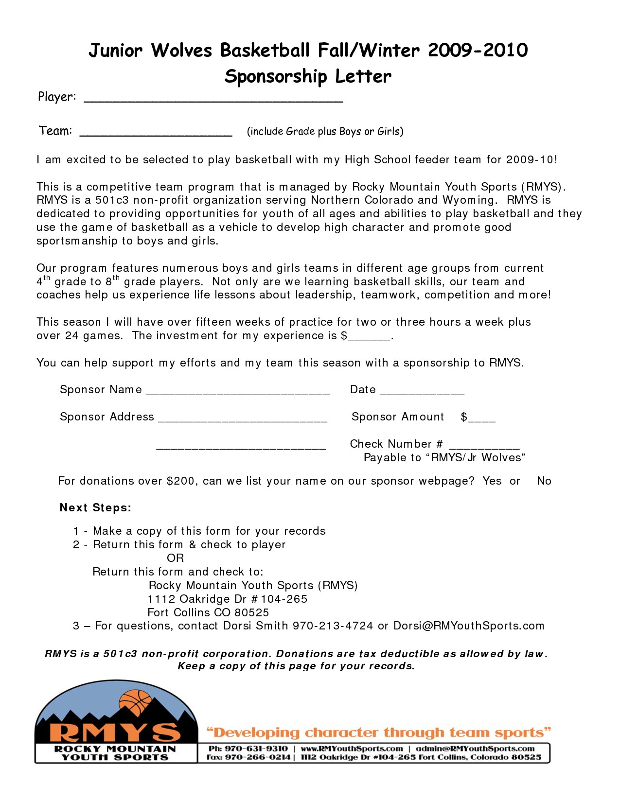 Sponsorship form for Sports Team Youth Sponsorship Letter Cover Letter Samples Cover