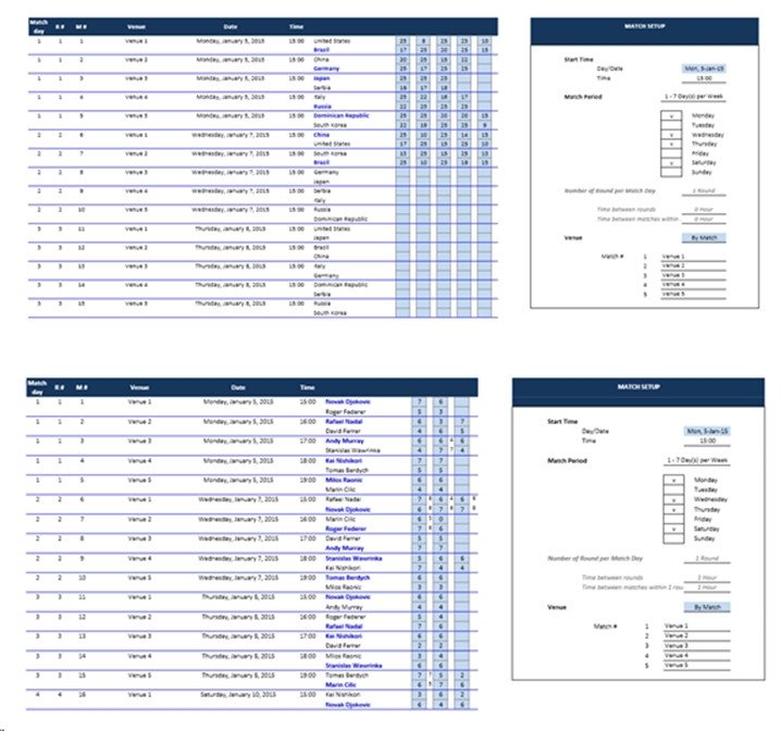 Sports Schedule Maker Excel Template Single and Double Elimination tournament Bracket Creator