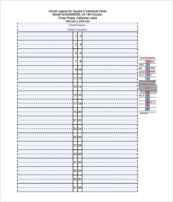 Square D Panel Schedule Template Panel Schedule Template 3 Free Excel Pdf Documents