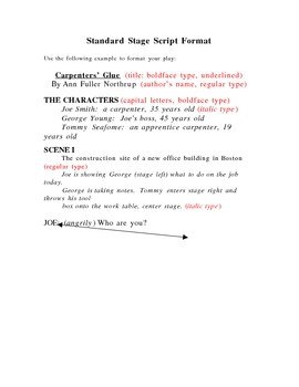 Stage Play format Template Stage Play format Handout by Jeffrey northrup