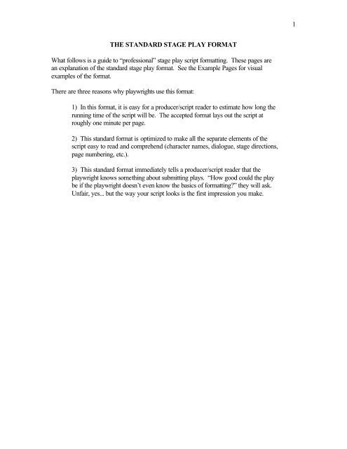 Stage Play format Template the Standard Stage Play format Gordon State College