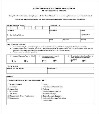 Standard Job Application Template Application for Employment form 9 Free Word Pdf